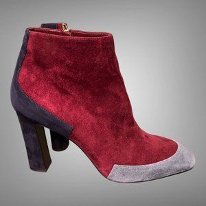 Hermes Elegant Goatskin Suede Zippered Ankle Boots Shoes EU 39 Wine/Gray/Blue